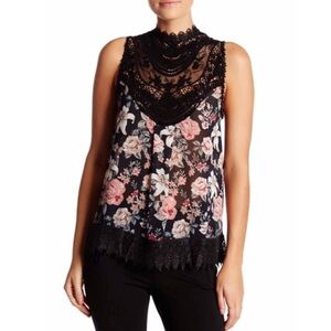 nwt Romeo + Juliet Couture Sheer‎ Sleeveless Blouse Black Floral Lace Top Small